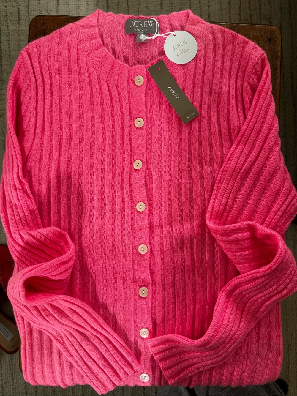 J. Crew Hot Pink Ribbed Cashmere Cardigan